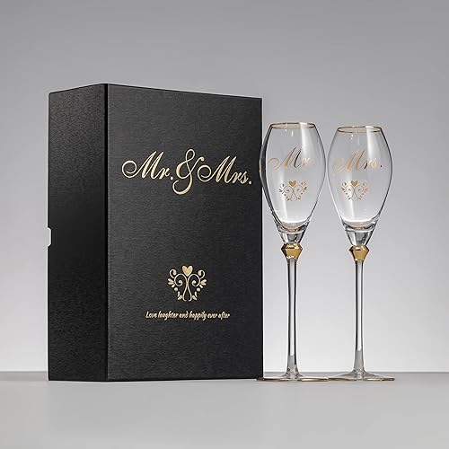 Elegante juego de copas de champán de cristal para boda – Copas de brindis para novia y novio para ceremonia y recepción – Copas de champán