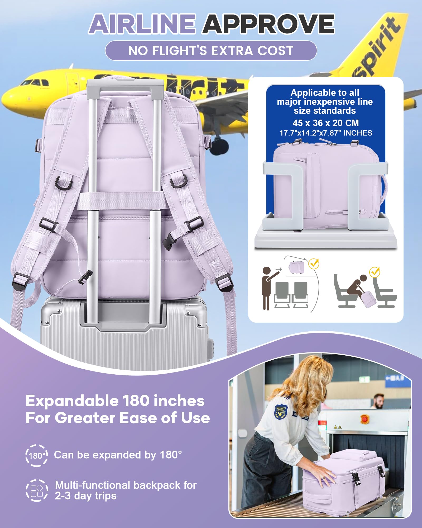 BJLFS Borse da Cabina per Ryanair 40×20×25 Bagaglio a Mano Easyjet 45×36×20 Borsa Zaino da Viaggio, Zaino da trekking,Zaino Casual per laptop da 14 pollici per scuola
