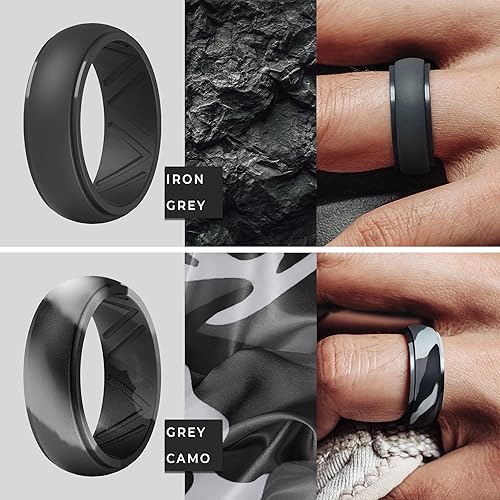 Vista 3 de ThunderFit Anillo de boda de silicona para hombre, borde escalonado, con ranuras transpirables, 8.7 mm (1132 pulgadas) de ancho, 2.5 mm