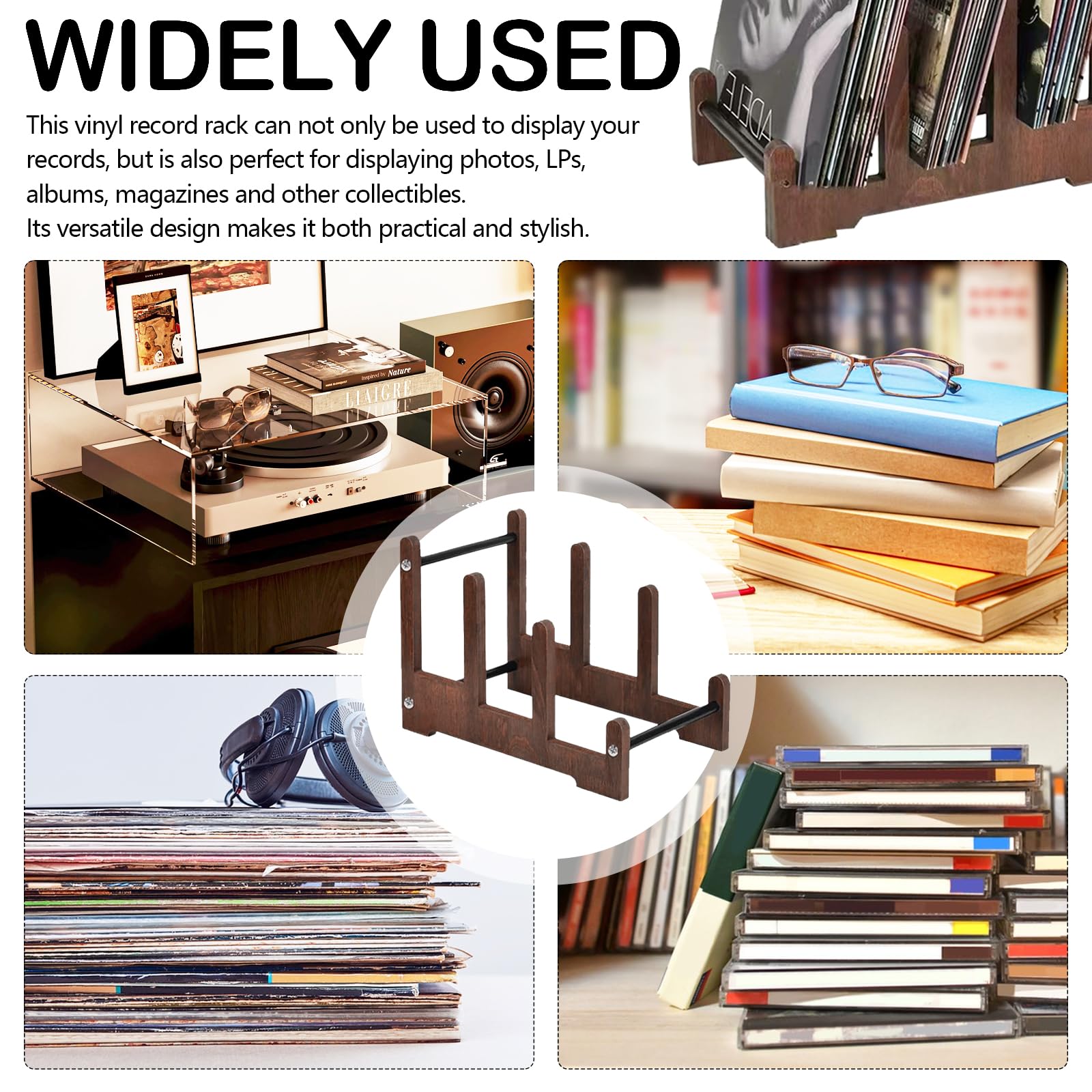 Supporto Per Dischi In Legno, Supporto Per Dischi In Vinile Marrone Porta Opuscoli Mensola In Vinile Supporto Decorazione Per Dischi Riviste Libri