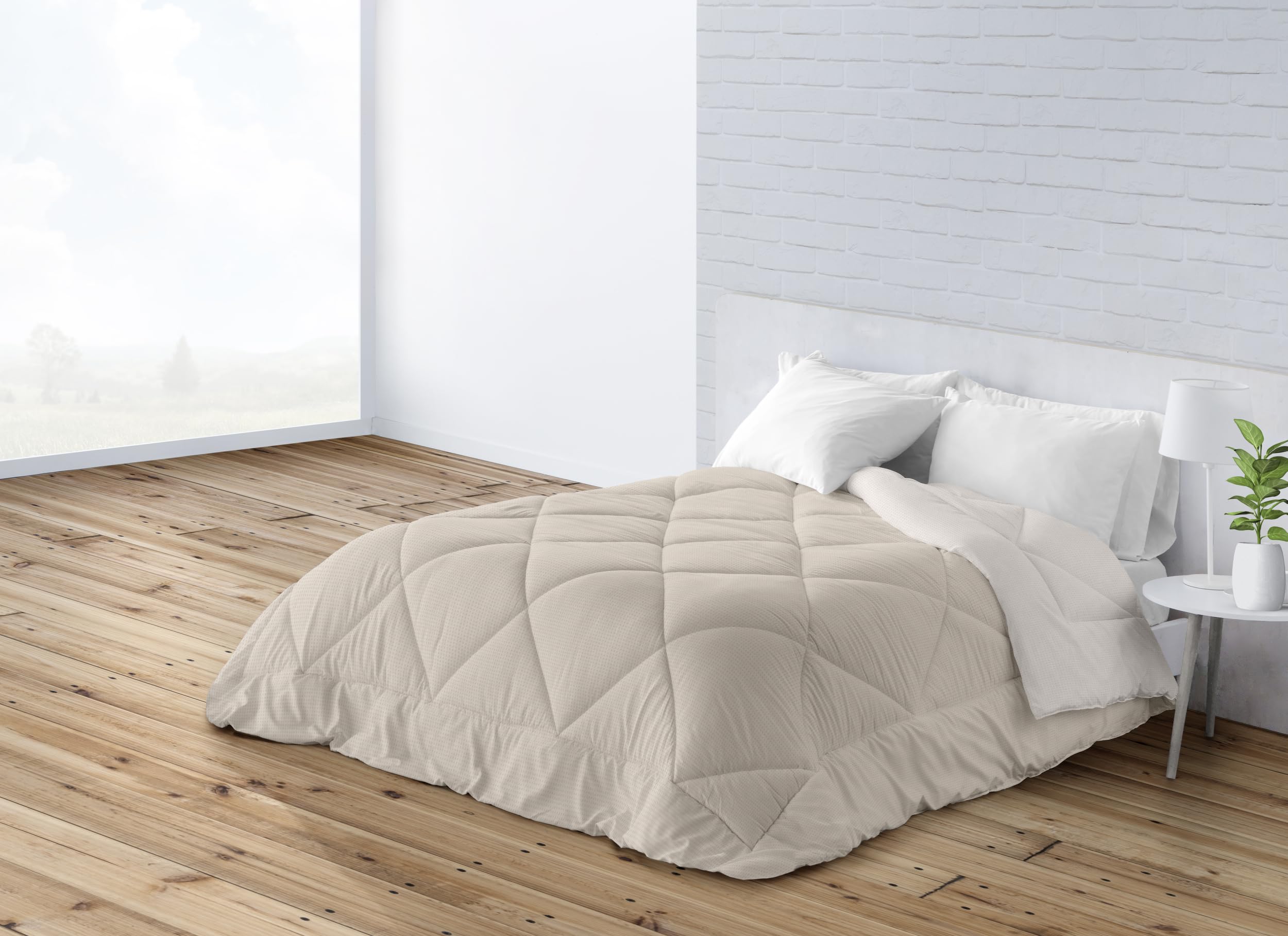 BOHEME Edredón Cama 135 Nórdico Liso Reversible Bicolor Beige Claro/Fuerte - 235x260 cm.