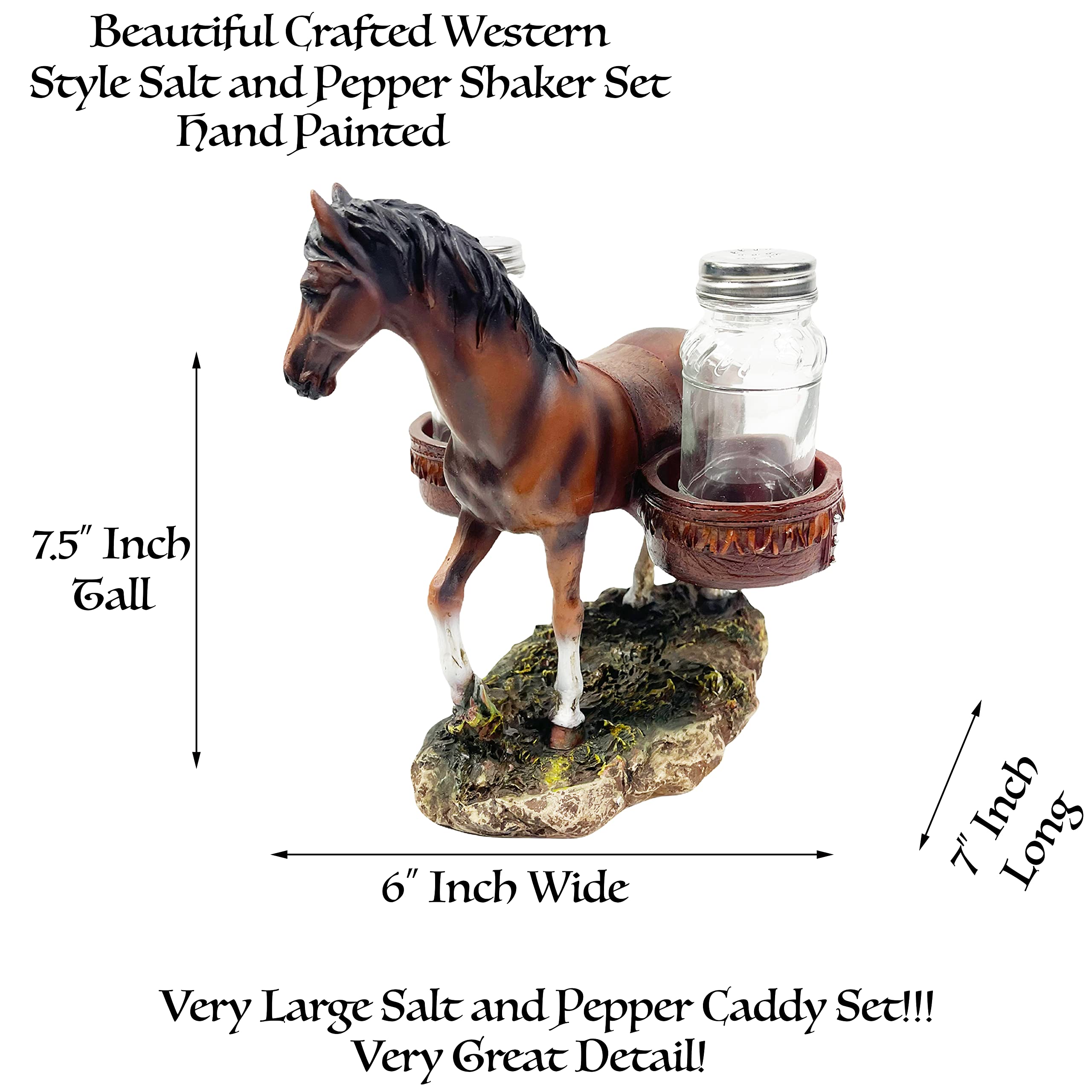 Urbalabs Western Armadillo, Wolf, Donkey, Pig and Horse Large Salt and Pepper Shaker Caddy Farmhouse Dinner Table Kitchen Ranch Decorations Rustic Cowboy Decor Hand Painted (Horse)