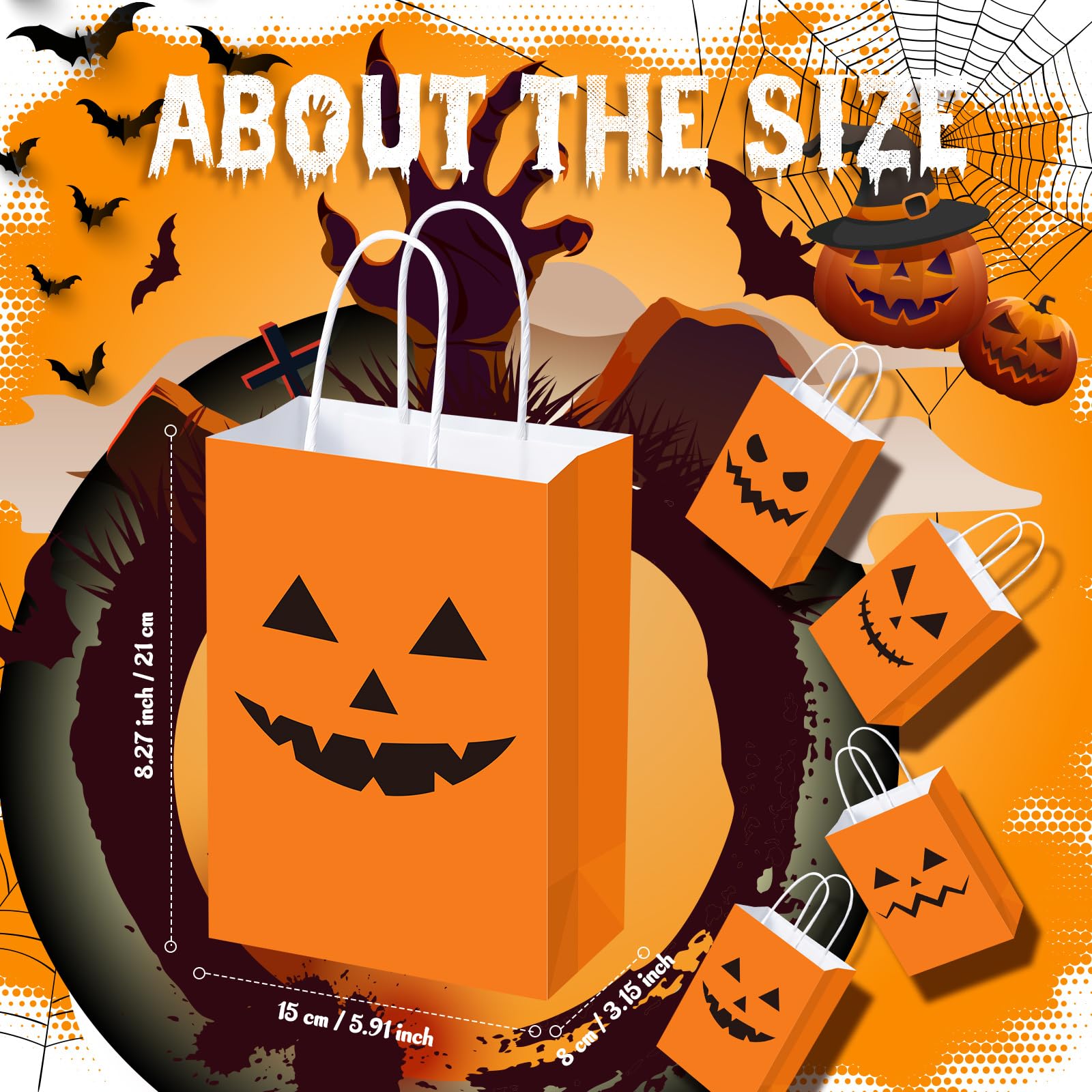 50PCS Happy Halloween Gift Bag Pumpkin Ghost Tie Pockets Candy Plastic Bag Sweet