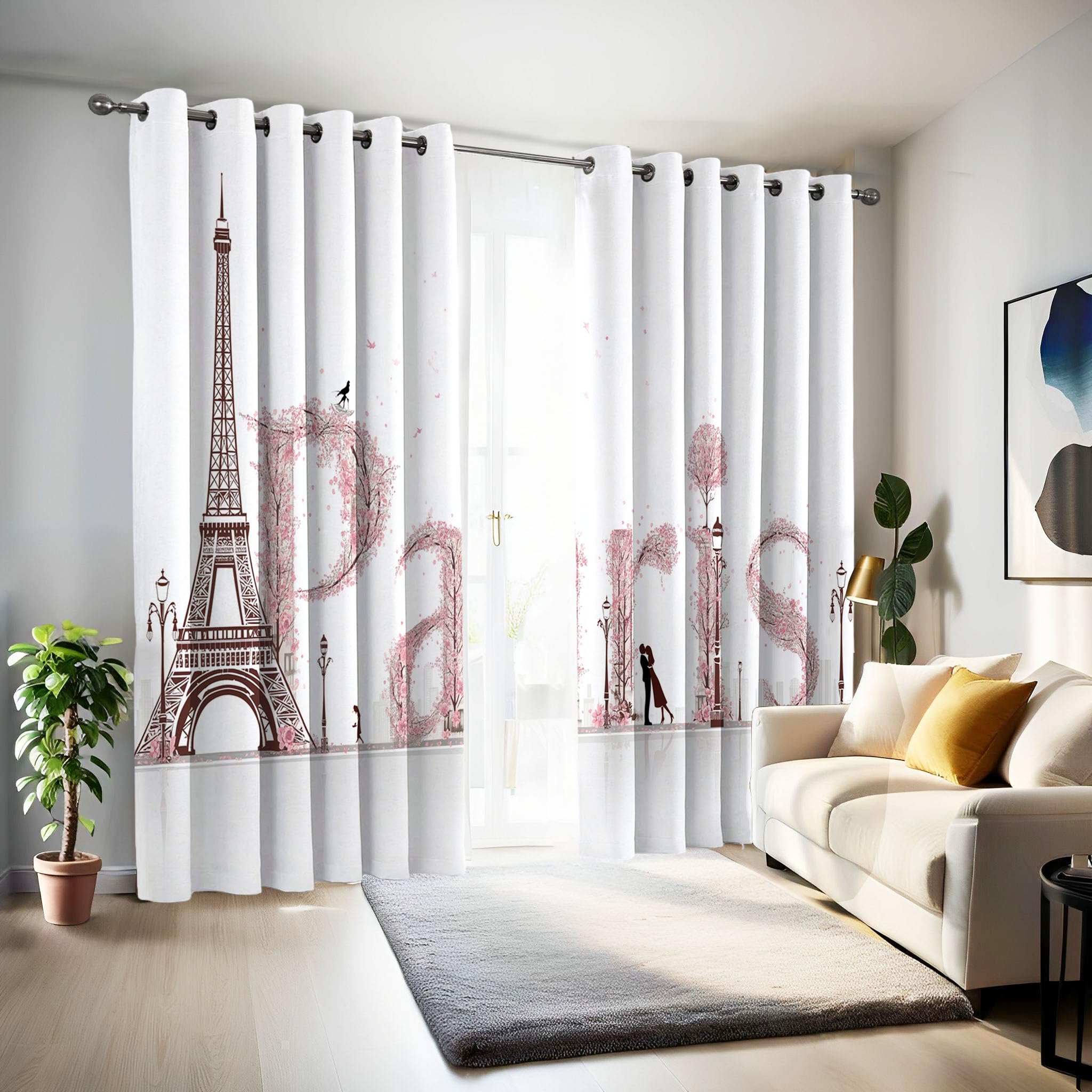 Tende Oscuranti Torre Eiffel Parigi 140 X 160 cm 2 Pannelli, Tende oscuranti Stile Artistico Francese, Riduzione del Rumore Decorazione Casa per Camera da Letto E Soggiorno, Bianco