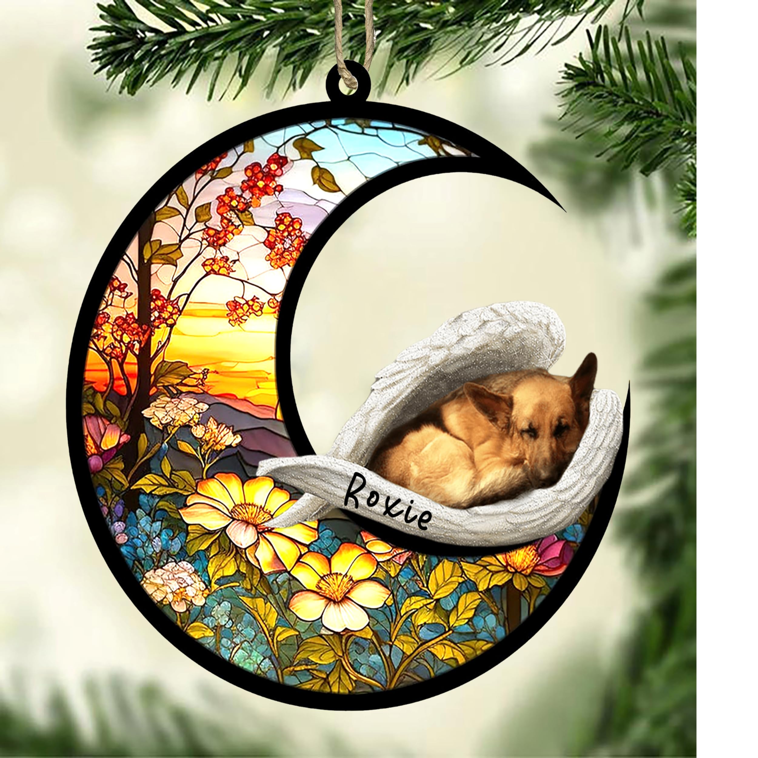 Personalized German Shepherd Dog Memorial Suncatcher, German Shepherd Christmas Ornament with Name, Pet Loss Catcher, Gifts for Dog Lovers Loss of Dog, German Shepherd Sleep on Haven