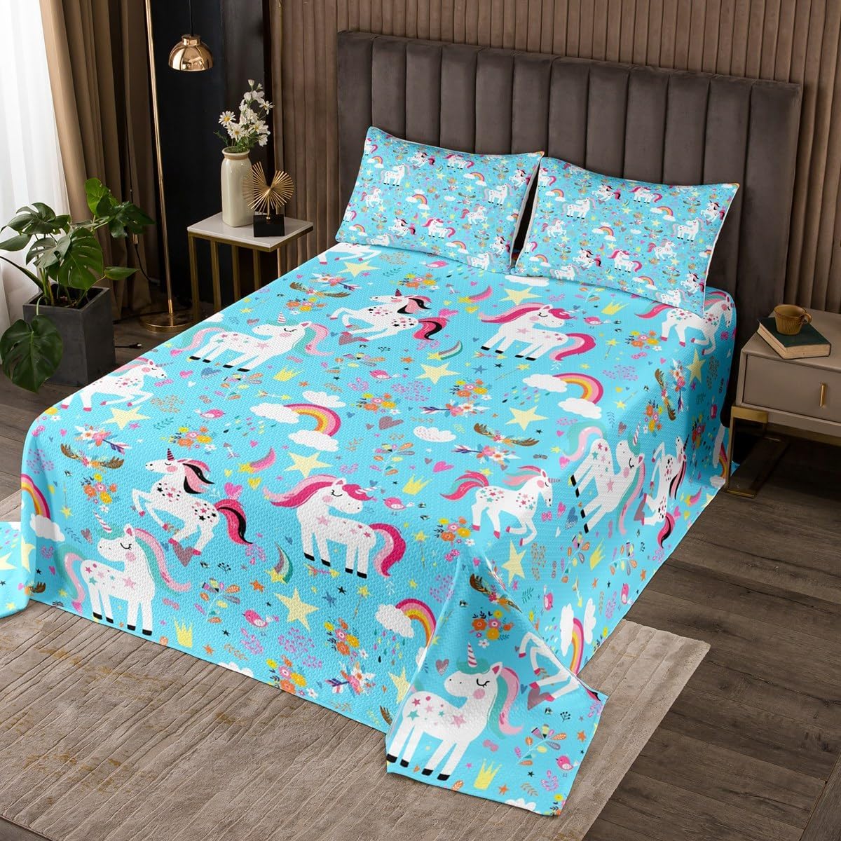 Manfei Cartoon Dogs Quilt Bedding Set Queen,Lovely Puppy Animals Flowers Coverlet Bedspread,Cute Pet Farmhouse Lightweight Bedding Bed Cover,Rustic Botanical Bedspread Set (1 Quilt+ 2 Pillowcases)