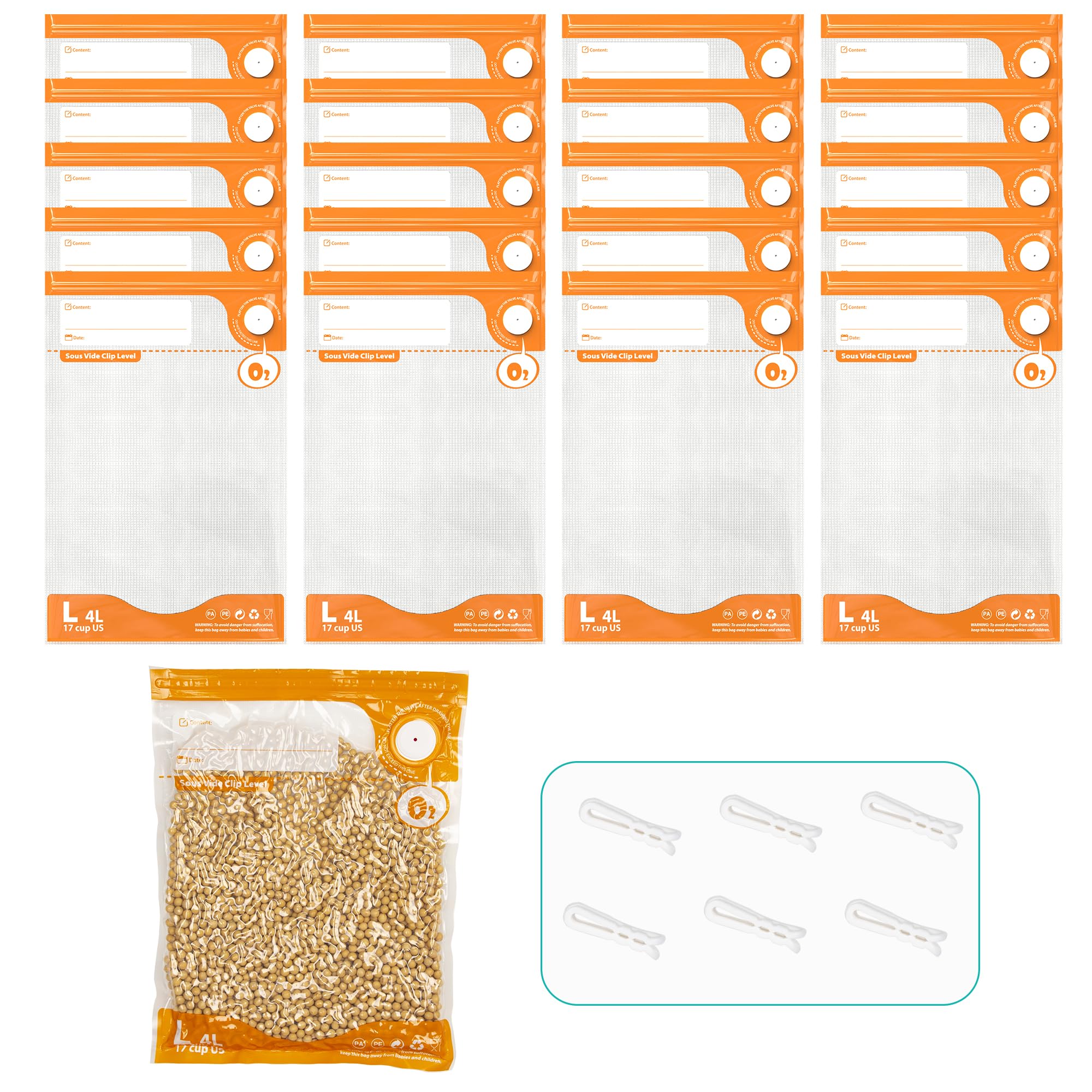 Vacuum Sealer Kit, Reusable Sous Vide Bags-20 Food Storage Bags 10.2"x13.4"