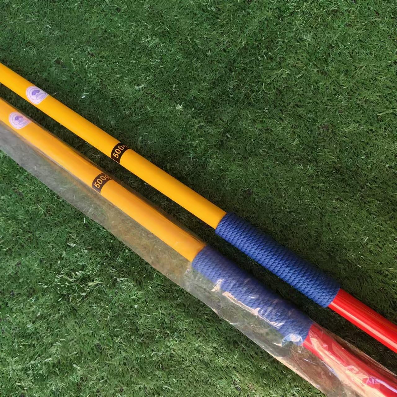 The FEIYU Competition Javelins 500g 65m-Red with Yellow Color Javelin 500Grams -Durable Galvanized Steel tip Suitable for All Wind Conditions Javelin Throw 500g 65M