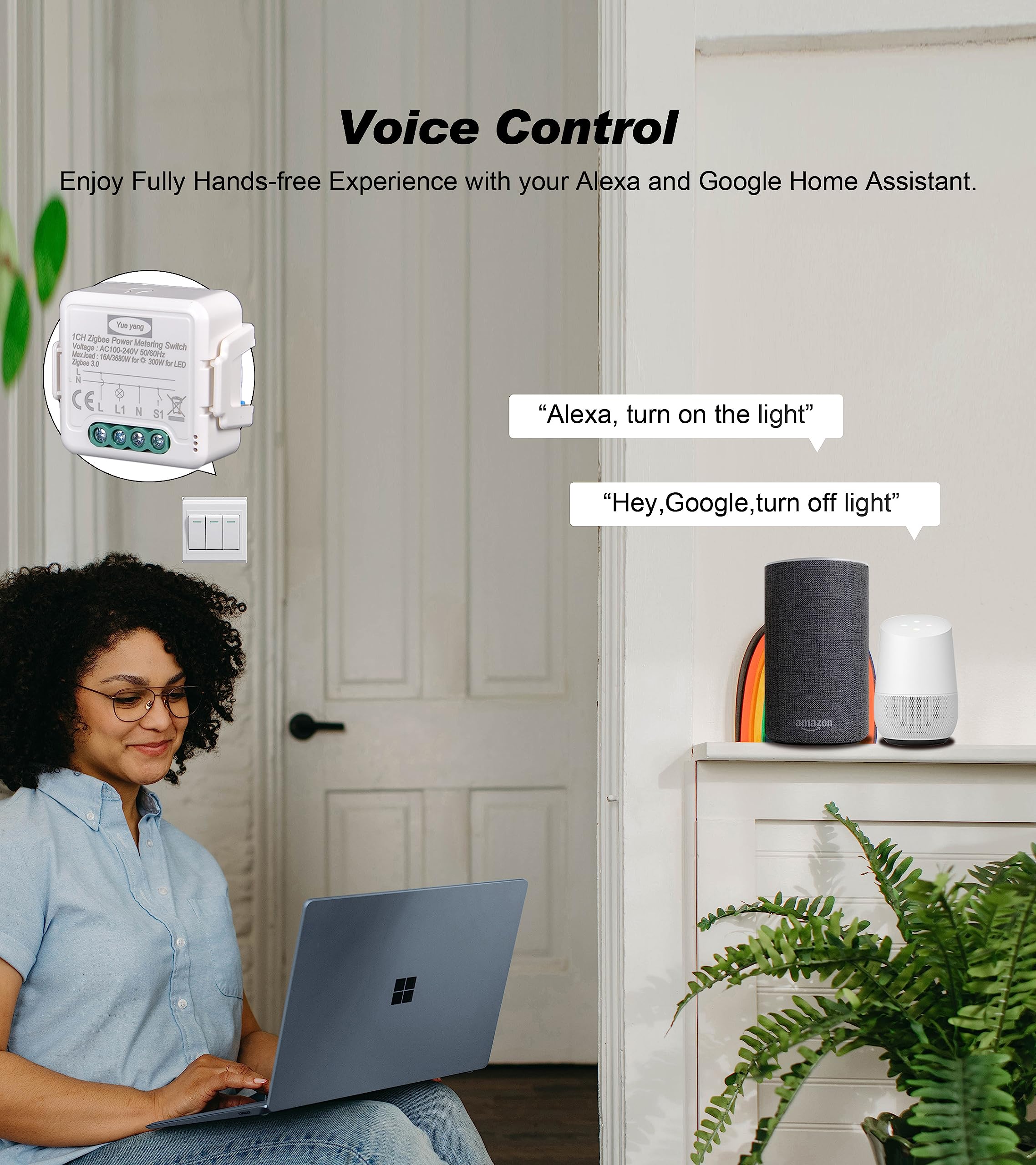 Yueyang Interruptor zigbee 16A con medidor de consumo eléctrico, relé de potencia metering Smart Control App Smart Life, On/Off Control, compatible con Alexa Echo y Google Home, relé 3680W (4)