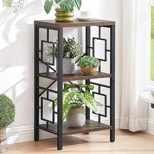 Furniturosy Bookshelf Small Book Shelf, Industrial 3 Tier Shelf Bookcase, Short Wood Style Metal Etagere Bookcase for Home, Bedroom, Living Room,Office, Small Spaces