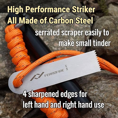 Miniatura 4 de FERROFIRE FS91 - Kit de iniciación de incendios de supervivencia extra grande de 916 x 4 pulgadas con varilla de ferroerio de acero de carburo de