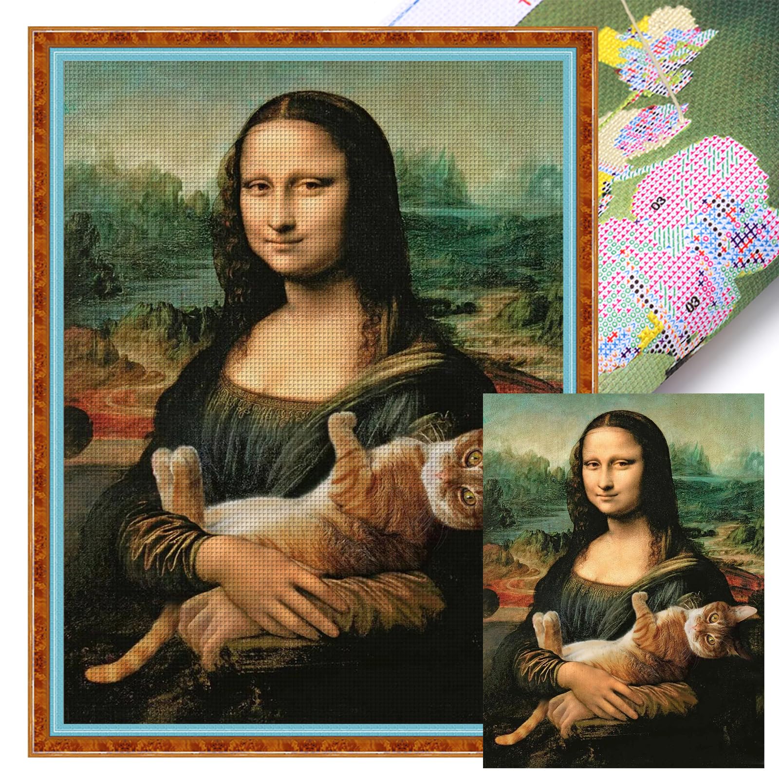 Kexpery Mona Lisa Cat Cross Stitch Embroidery Kit 14CT Large Format 65x40cm for Beginners DIY Crafts Decoration