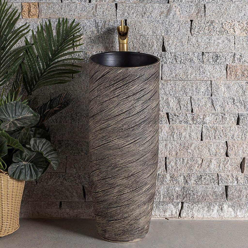 Pedestal Sinks Small Retro Basin Balcony Wash Ceramic Floor Outdoor Garden Bathroom Sink(A) (A)