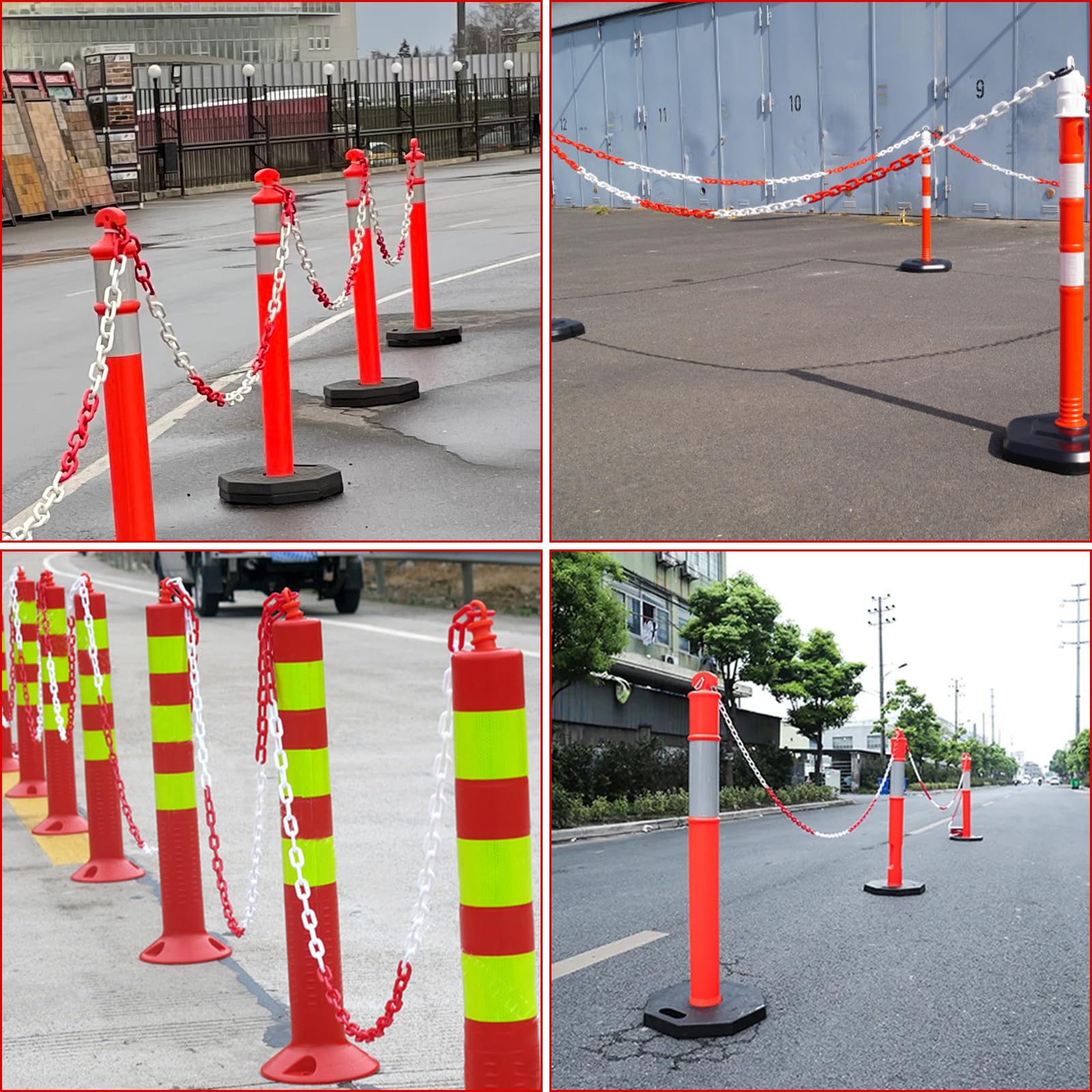 Chaîne Plastique Rouge et Blanche 25m, 6mm Chaine de Barrage Avec 4 Crochets en S, Chaine de Signalisation Pour Chantiers, Parkings et Lieux d’événements