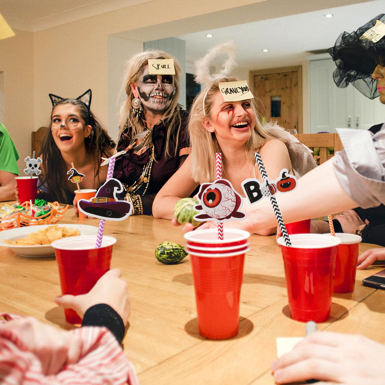 Mikikit 6confezioni Cannucce di Carta di Halloween Stampa Colorata Righe Decorazioni per Feste e Uso Familiare Realizzate in Materiale di Carta Sicuro