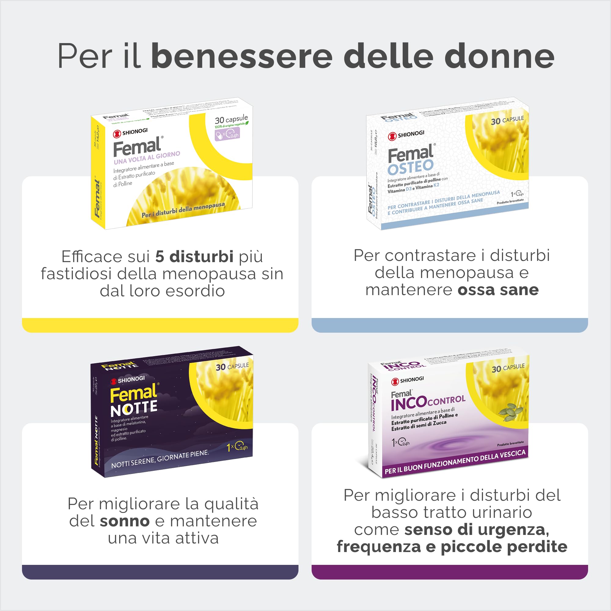 Femal Notte Menopausa, 30 Capsule, Integratore Alimentare Naturale Non Ormonale per contrastare i disturbi del Sonno, Estratto di Polline, Melatonina e Magnesio, Senza Glutine