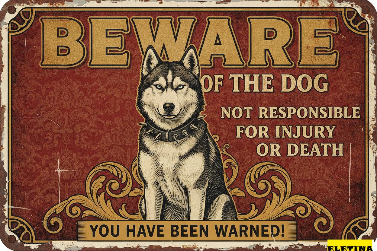 Tin Sign for Man Cave Beware Of The Dog Husky You Have Been Warned Aluminum Metal Tin S Outdoor Yard Warning Fence Yard Home Kitchen Farm Garden Wall Decor 8x12 Inch Private Property Decorative