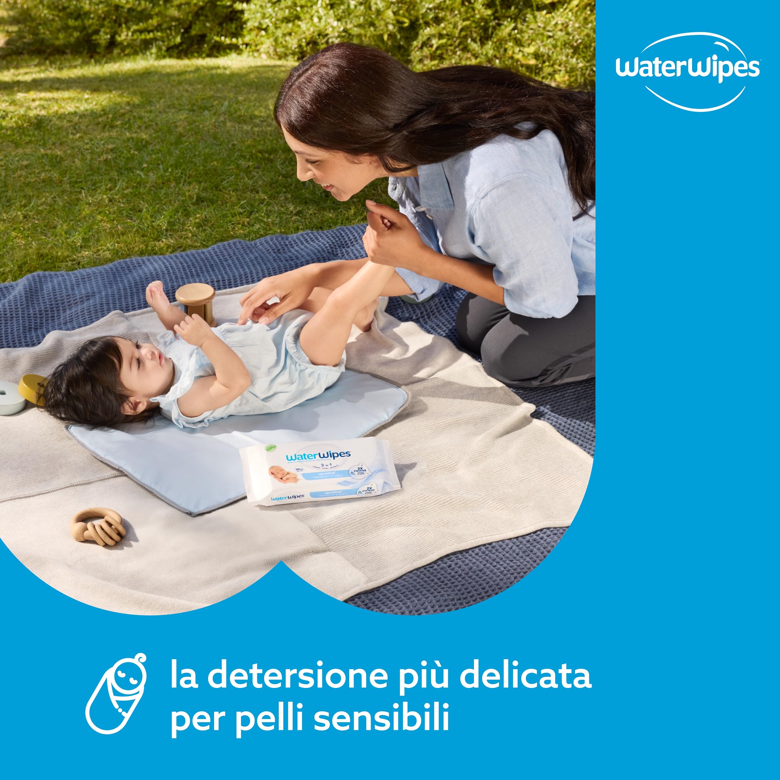 WaterWipes Sensitive+ Newborn & Baby Wipes, 720 Pezzi (12 Confezioni), Deterge, Cura, Protegge, 99,9% Acqua, Senza Profumo