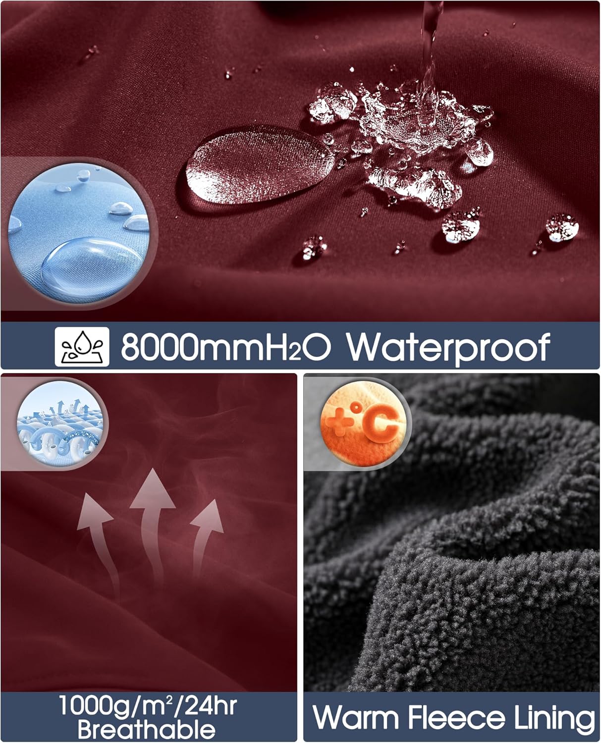 33,000ft Men's Softshell Jacket with Hood Fleece Lined Windbreaker Lightweight Waterproof Jackets for Hiking - Image 3