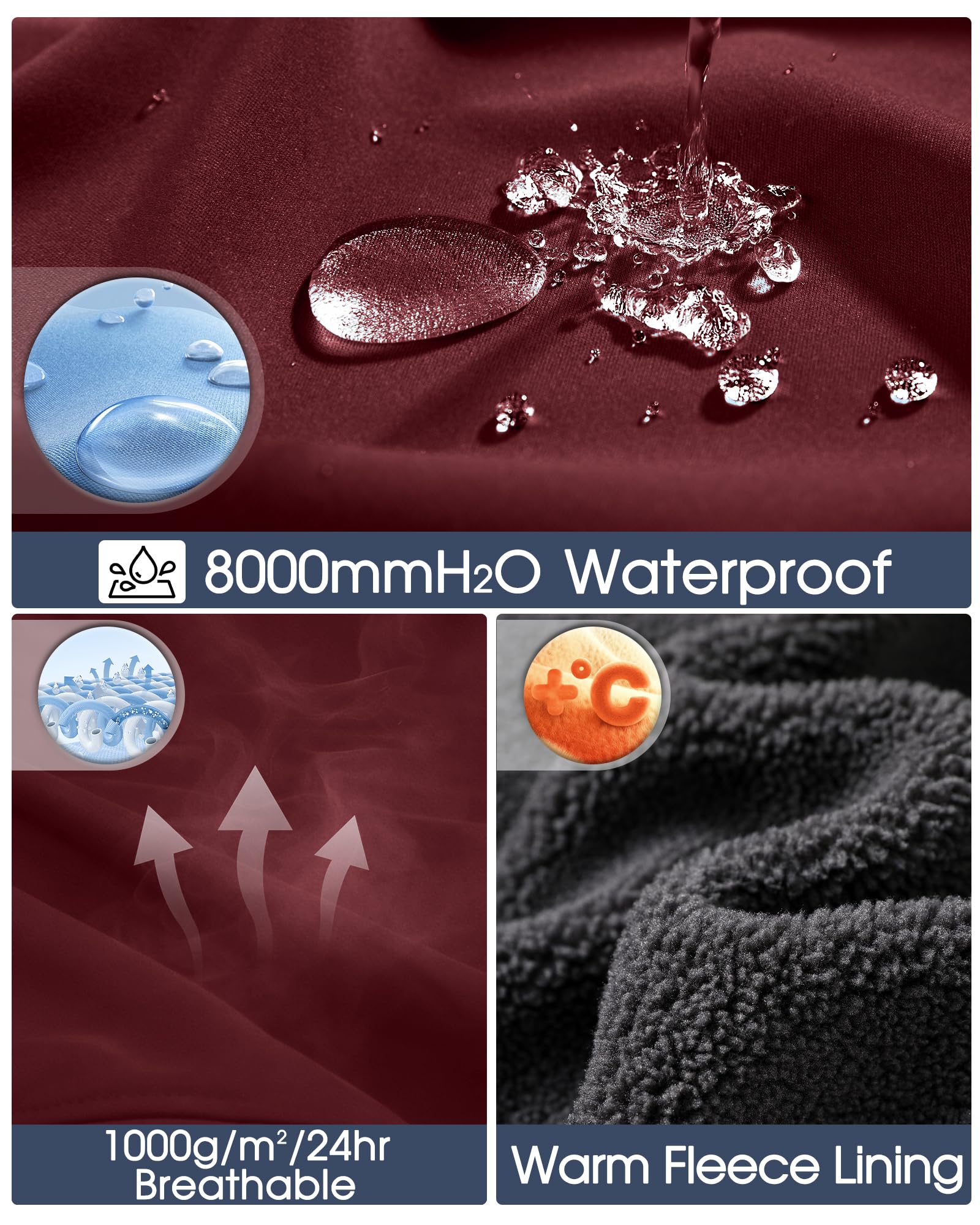 33,000ft Chaquetas impermeables para hombre, forro polar, chaqueta softshell, múltiples bolsillos, abrigo resistente al viento con capucha desmontable