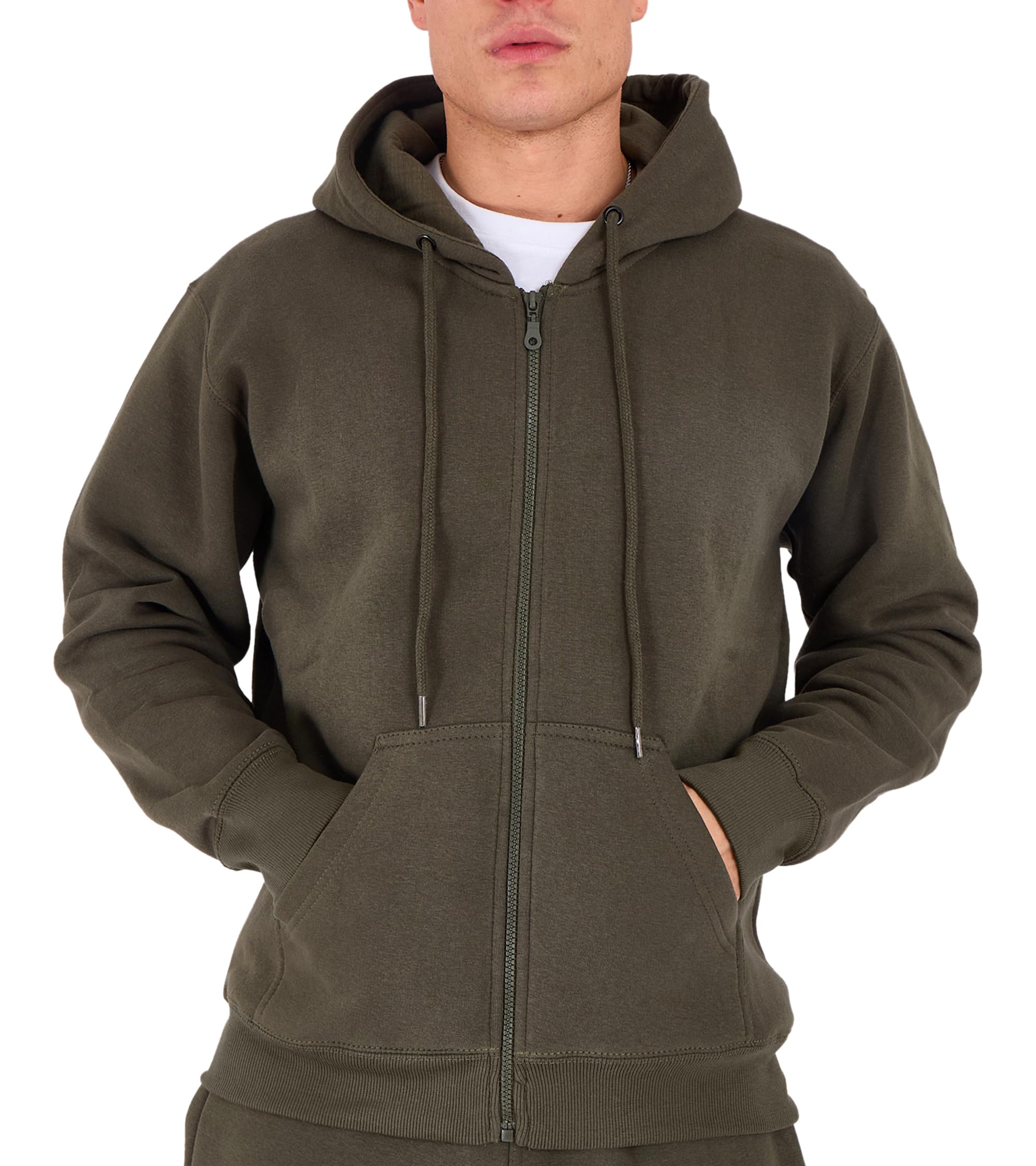 LABEL APPAREL Mens Zip Up Hoodie 300GSM Fleece Plain Pullover Zipped (UK, Alpha, 4XL, Regular, Regular, Olive Green)
