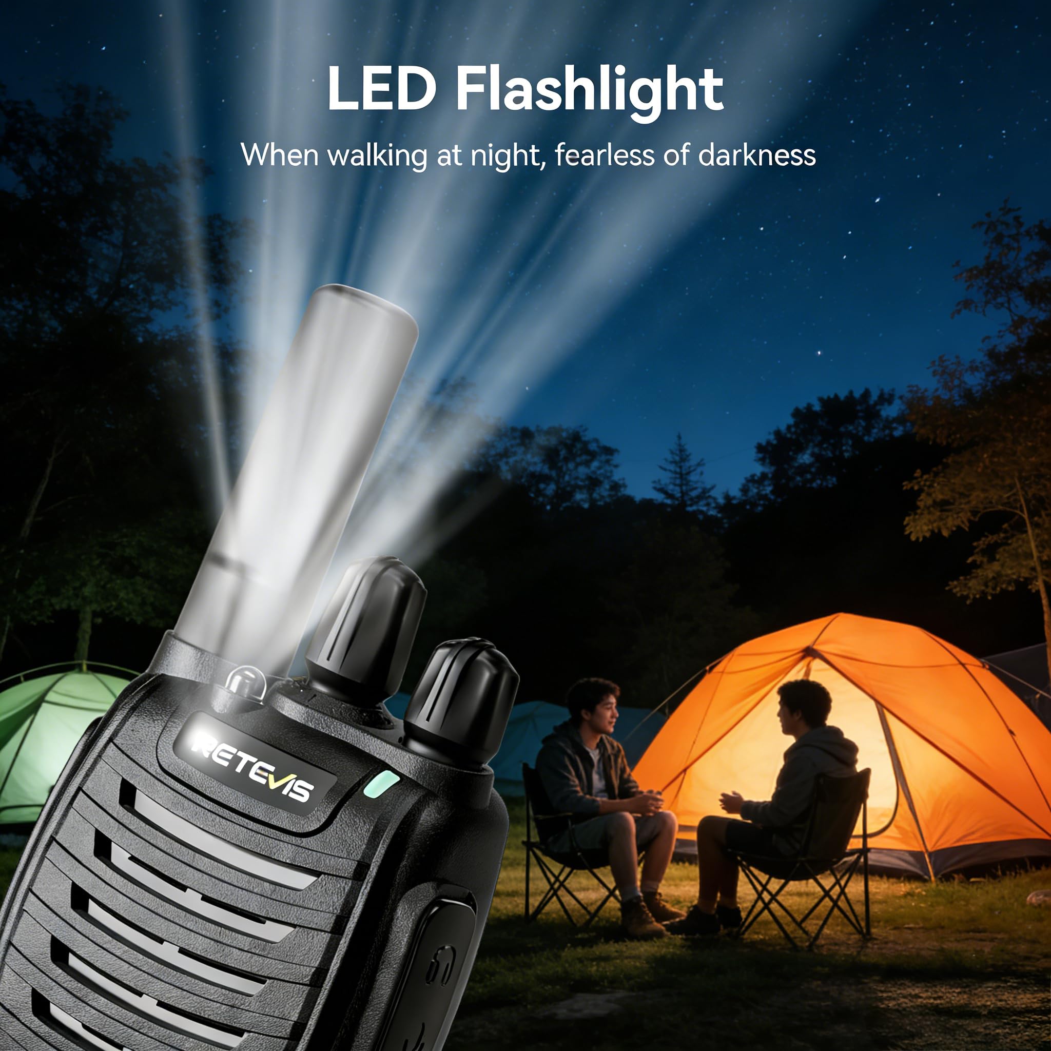 Retevis H777H Walkie Talkies for Adults, Two Way Radio with Screen, Rechargeable USB-C 2 Way Radio, Hands Free Walkie Talkies, Emergency Radio Camping Accessories for Outdoor, Hiking (Black, 3 Pcs) — view 8