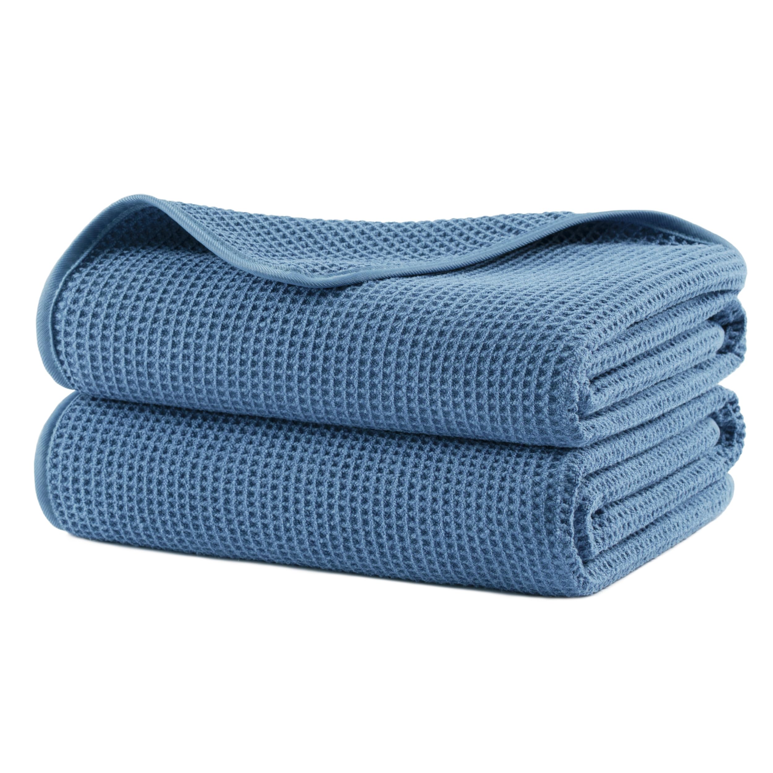 POLYTE 380 GSM Microfiber Oversize Quick Dry Lint Free Waffle Bath Towel for Body, 60 x 30 in, Set of 2