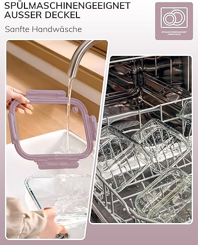 Miniatura 6 de Paquete de 5 recipientes de vidrio de borosilicato con tapas templadas, juego hermético de preparación de comidas de 35.2 oz4.4 tazas, aptos para