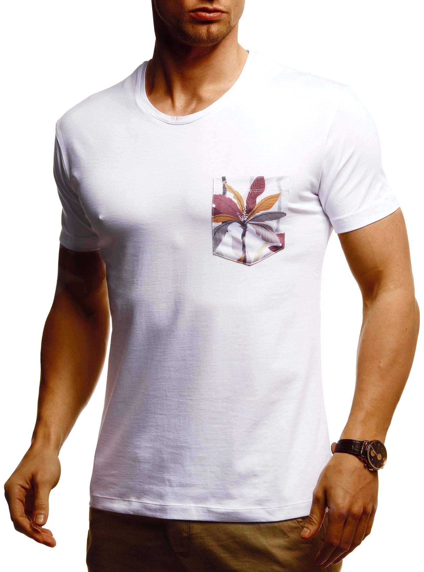 Leif Nelson Herren Sommer T-Shirt Rundhals Ausschnitt Slim Fit Baumwolle-Anteil Cooles weißes schwarzes Basic Männer T-Shirt crew Neck Jungen Kurzarmshirt O-Neck kurzarm Sleeve Top Lang LN4955