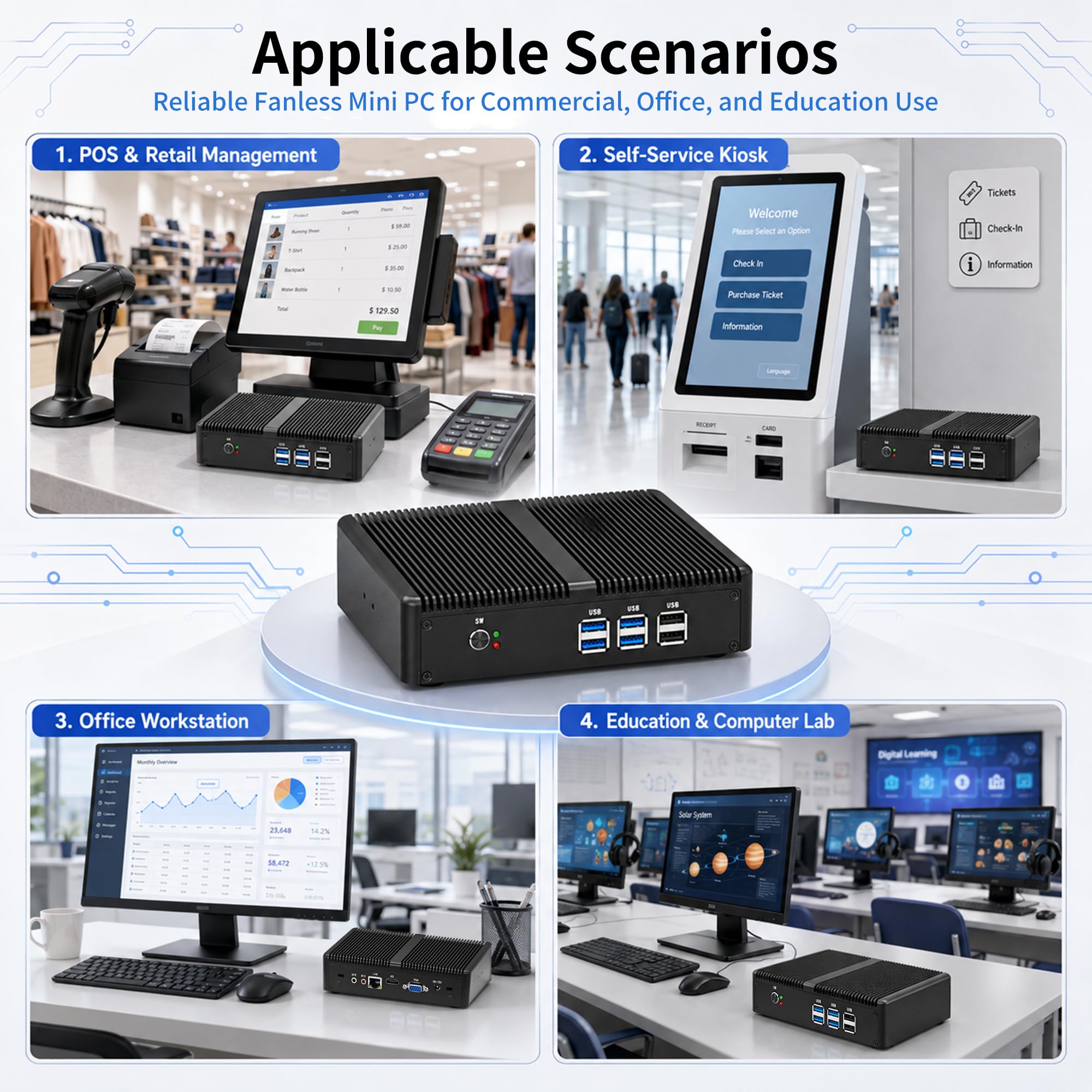 SJRC Fanless Mini PC, Core i3-6006U Mini Desktop Computer with 4K HD + VGA, Gigabit LAN, Barebone NO RAM/SSD/OS, Small Form Factor PC for Home Office, Business, Linux