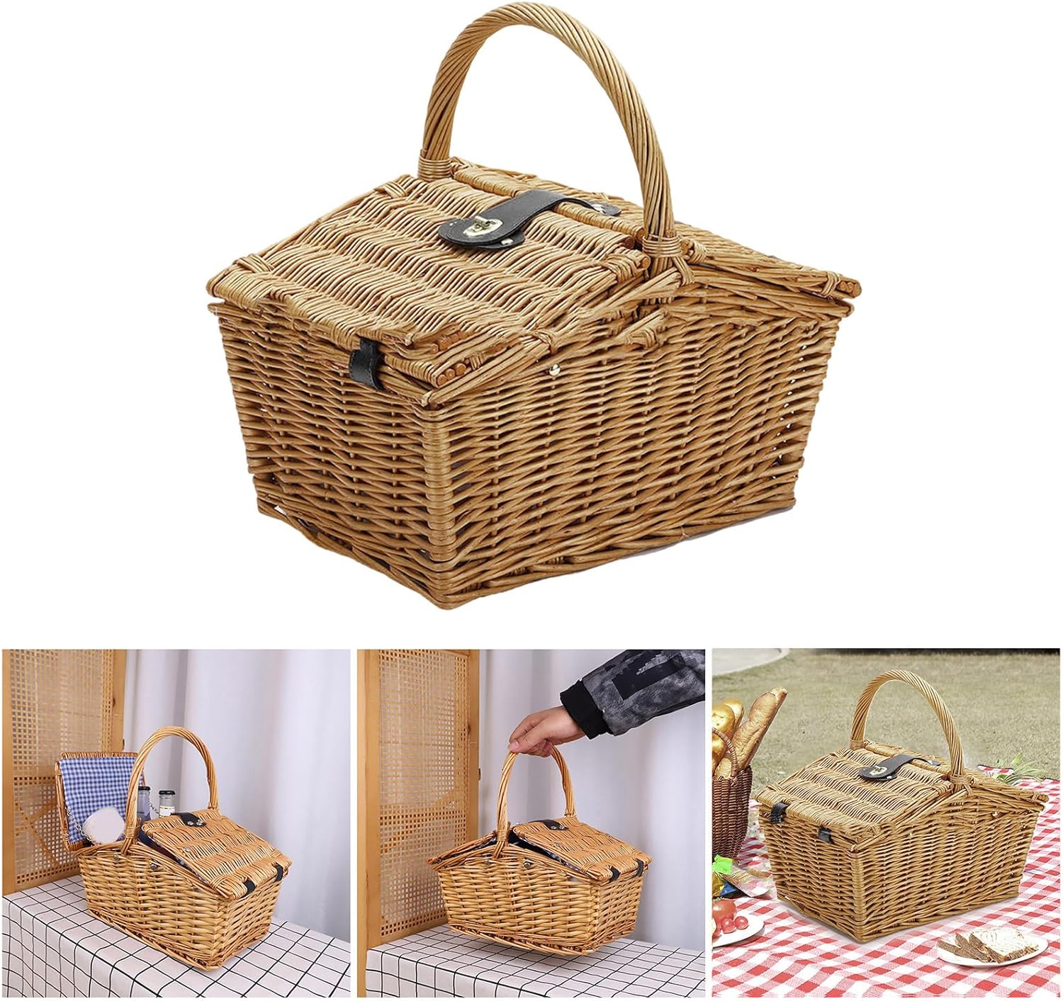 Vintage Styles Picnics Hamper Rustics Picnics Basket Retros Rattans for Outdoor and Gatherings Handmade