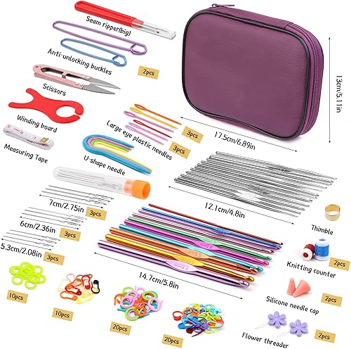 Miniatura 9 de IMZAY Juego de 110 agujas de ganchillo, kit de ganchos de ganchillo con estuche de almacenamiento, agujas de tejer ergonómicas, agujas romas,