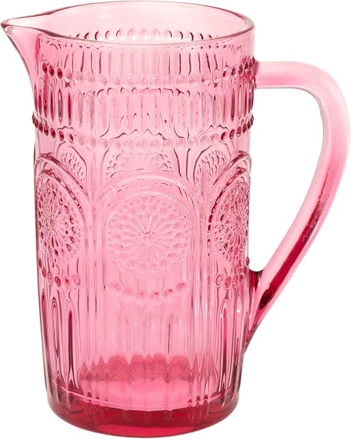 Boston International Vintage-Inspired Pitcher en verre avec motif floral embossé, 4.5" x 7.75", Codi rose