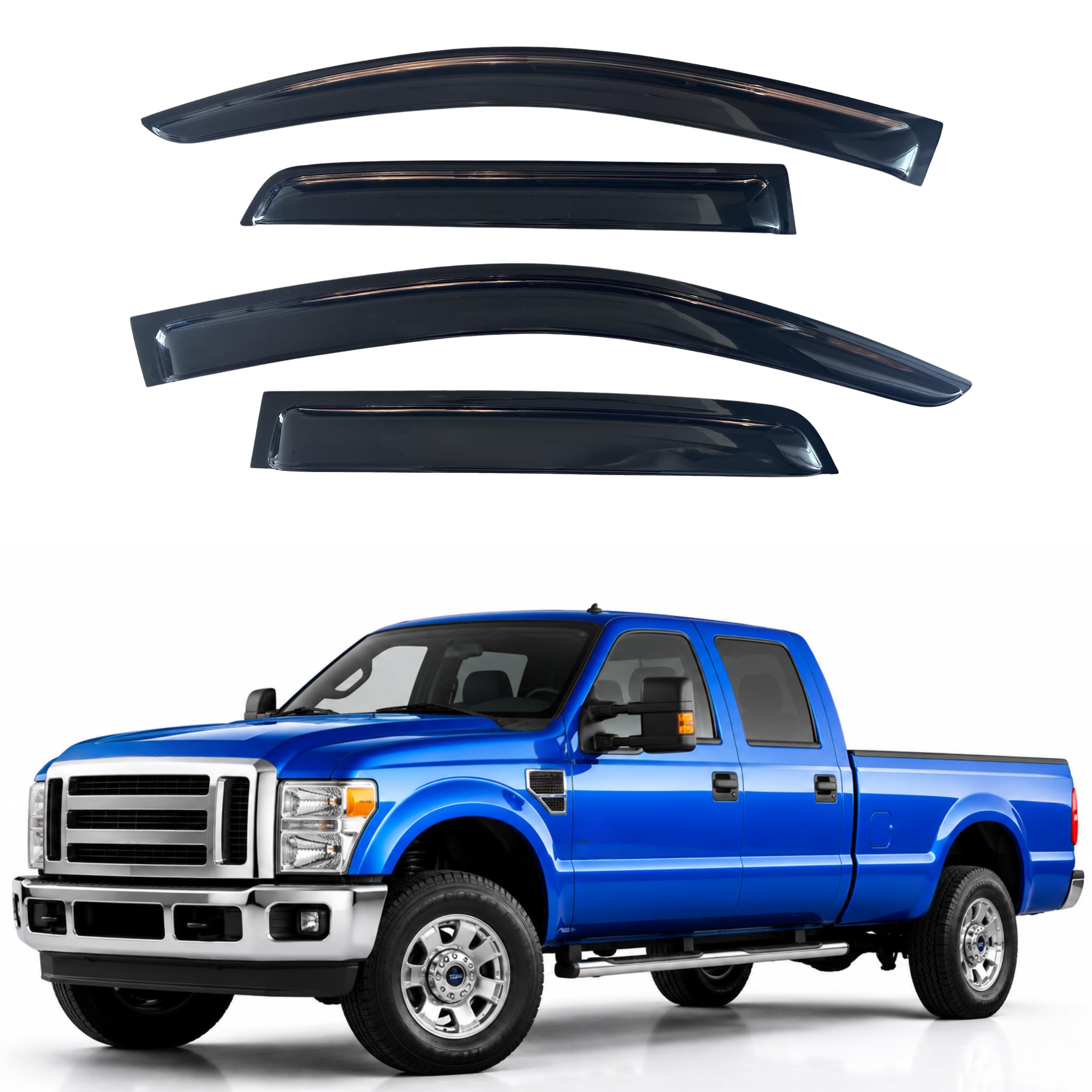 IG Window Visors Fit for 1999-2016 Ford F250 F350 F450 F550 Super Duty SuperCrew, Out-Channel Rain Guards Vent Wind Deflector 4PC, Truck Accessories for 99-16 F250 F350 F450 F550 Super Duty SuperCrew