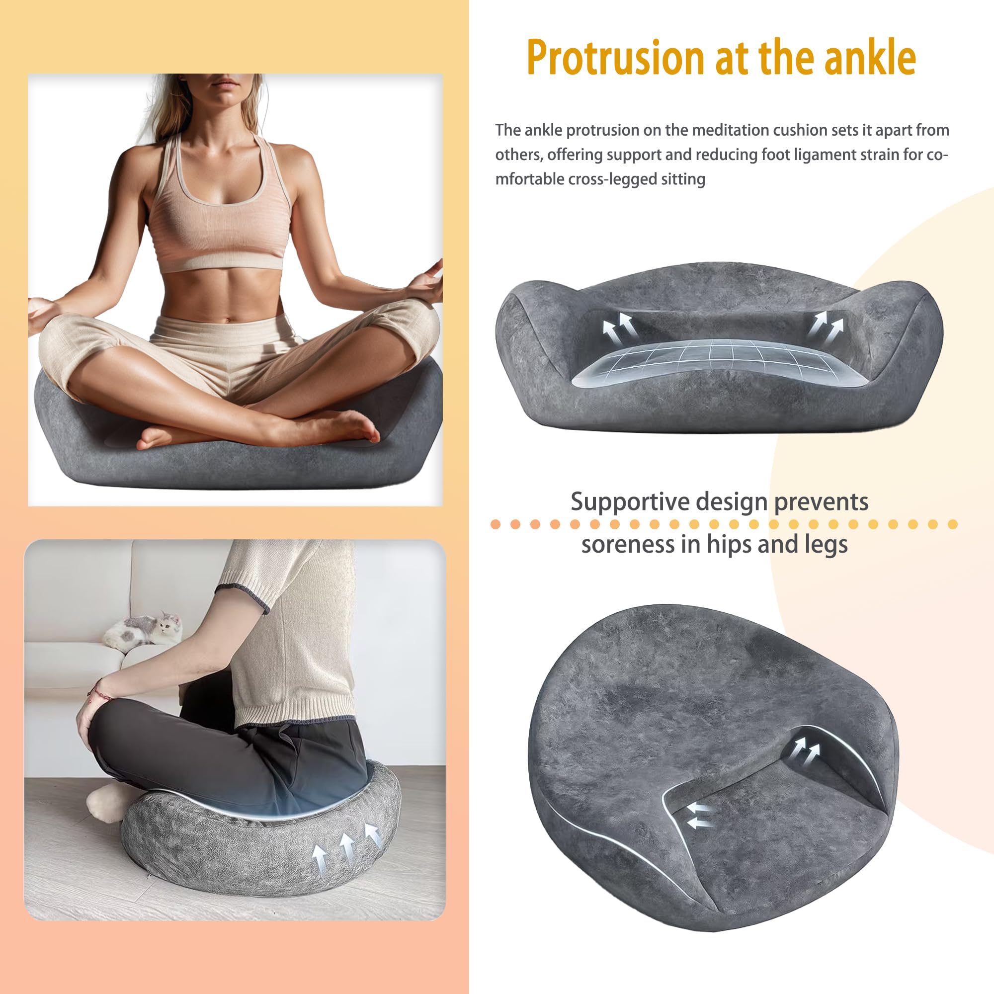 Cojín de Meditación Yoga & Zen - Espuma Memory Extra Gruesa - Soporte Espinal para Sentarse en el Suelo - Hogar, Tatami y Práctica Zen