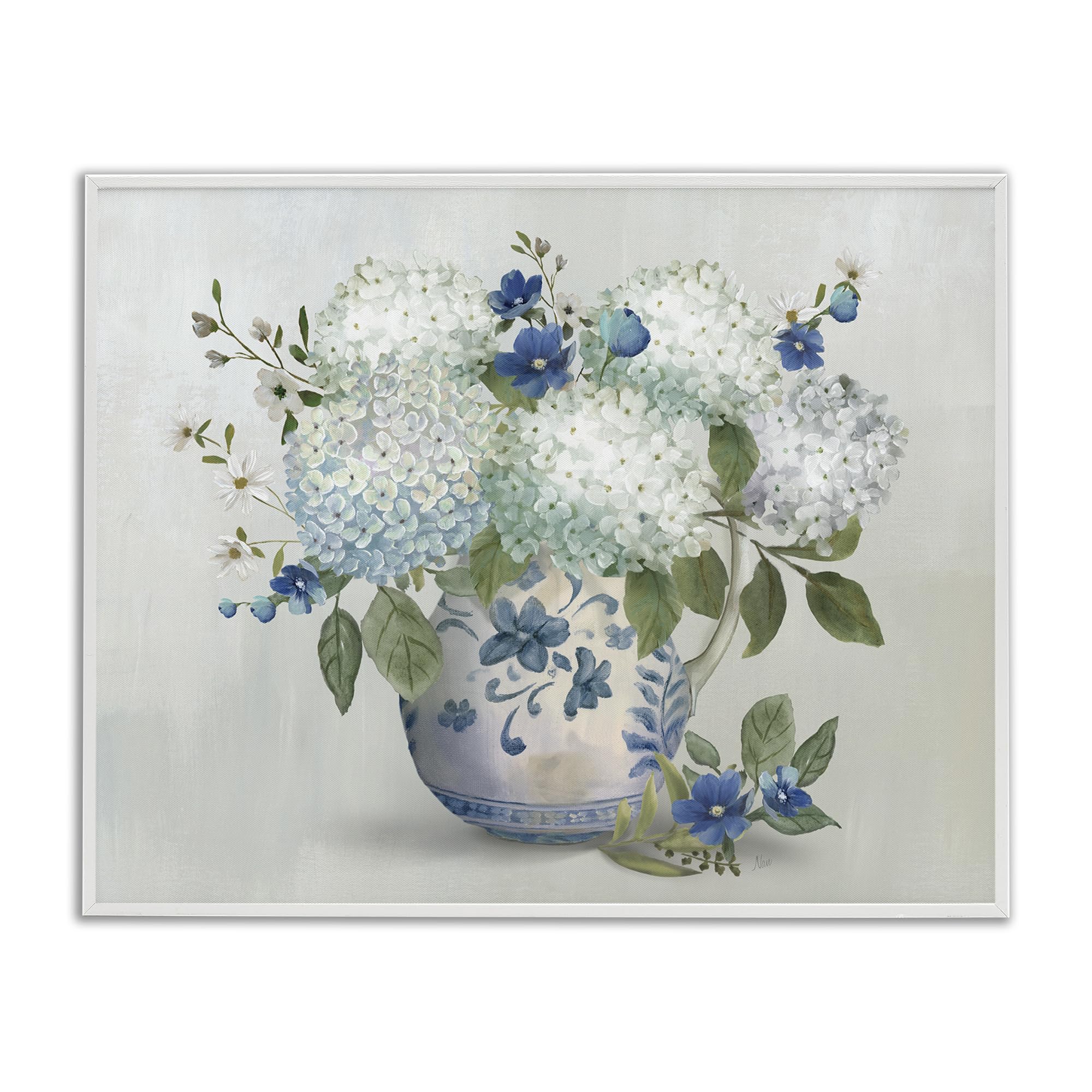 'Ivory & Blue Hydrangea Vase'| Framed Giclee Art