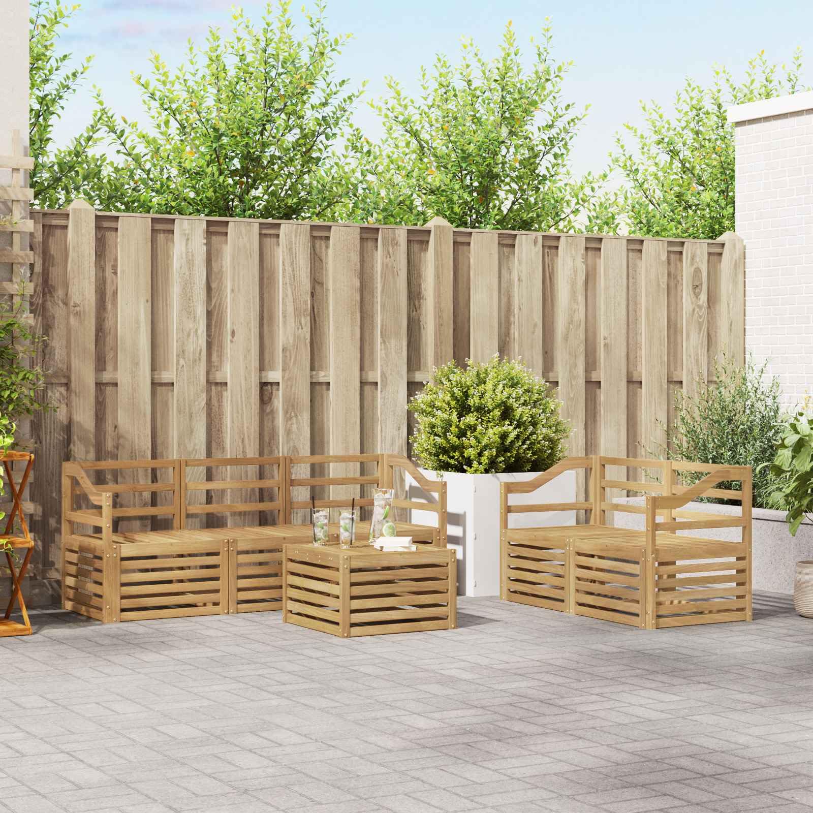 Outdoor-Sofagarnitur 6-teilig Weiß aus massivem Akazienholz wetterfest langlebig für Garten Terrasse Balkon Esszimmer Wohnzimmer Sitzgruppe mit Tisch und Armlehnen