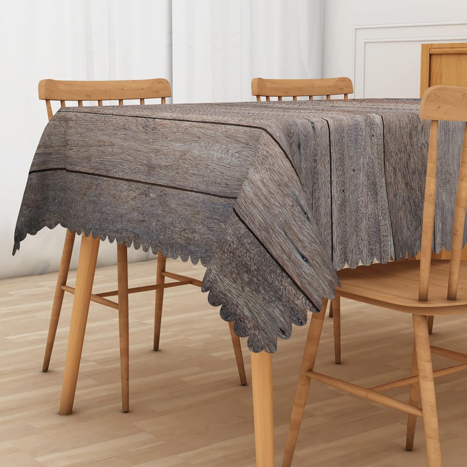 Gray and Brown Wooden Plank Tablecloth, 54x78 Inch Vintage Rustic Striped Farmhouse Wood Board Rectangle Waterproof Fabric Table Cover for Kitchen Dining Picnic Birthday Wedding Party Decor