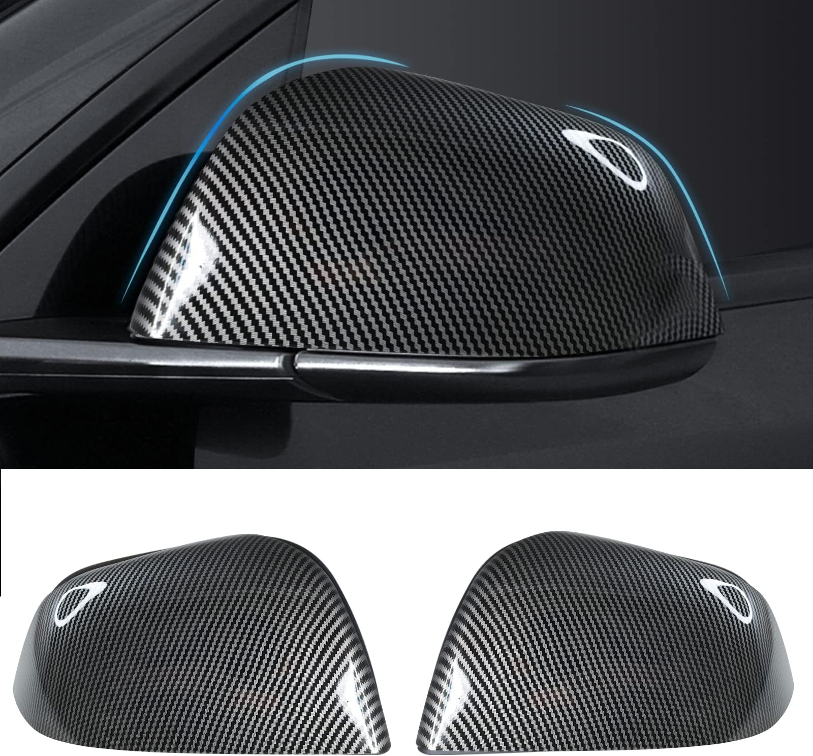 TESFEEL 2 PCS Side Mirror Cover, Carbon Fiber Mirror Caps