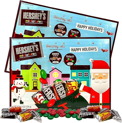 Hershey Calendario de Adviento en miniatura con caramelos surtidos cuenta regresiva 2022 para Navidad 24 días paquete de 2