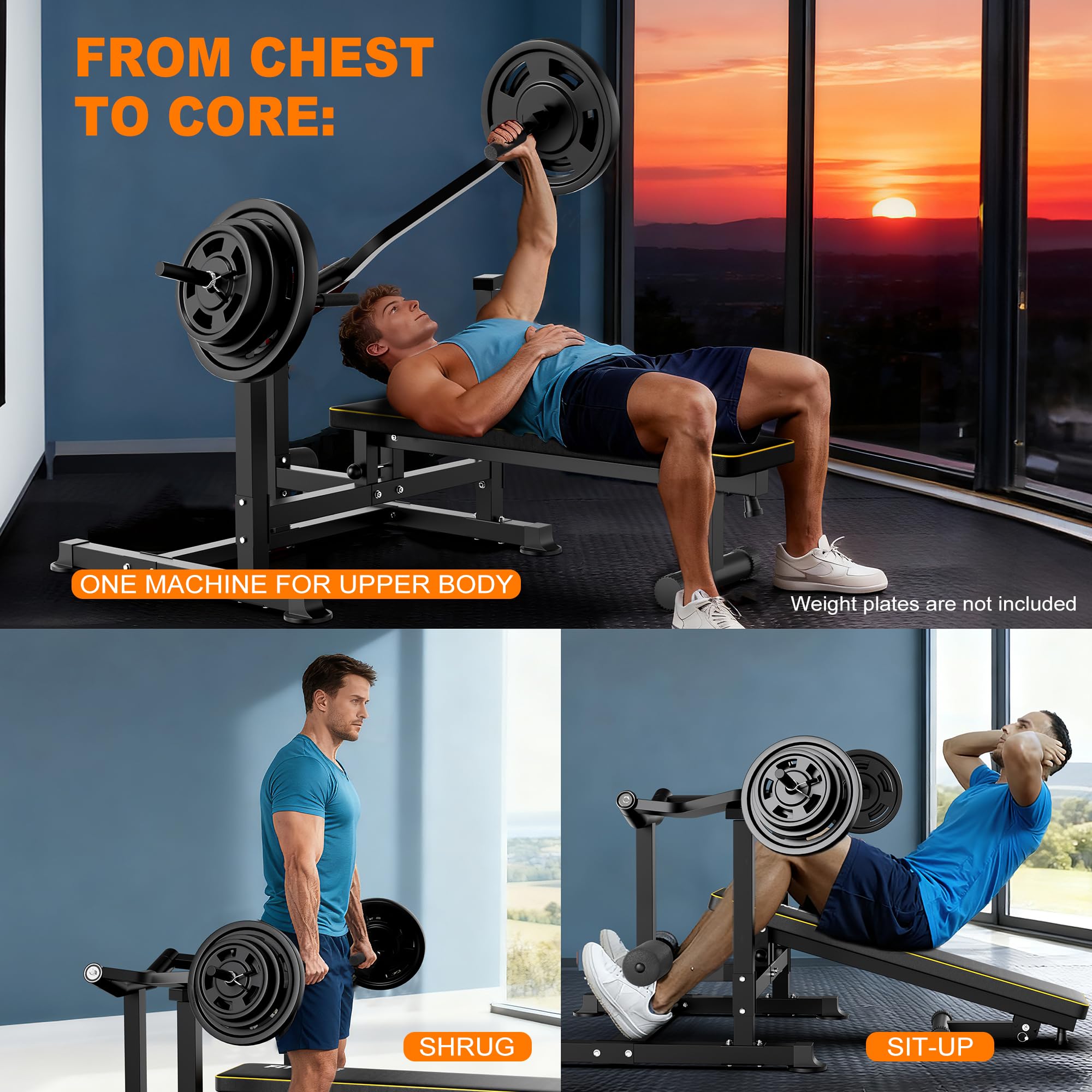 Macchina Pressa Toracica con Panca Pieghevole, Stazione Palestra Casa con Braccia Convergenti, Capacità 400kg, Panca Inclinata Piana Regolabile con Leg Extension e Scott Curl