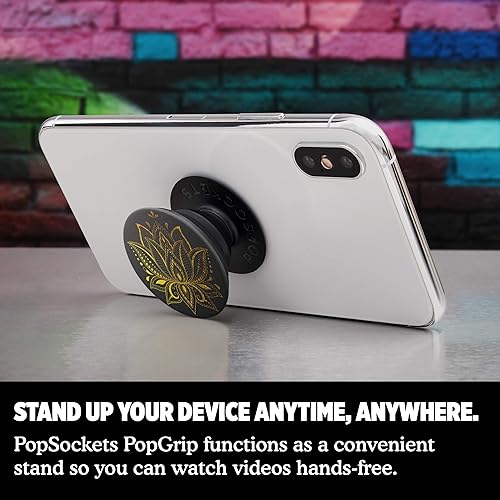 Miniatura 7 de Agarre para teléfono PopSockets con soporte expansible, agarre adhesivo - Golden Prana Black
