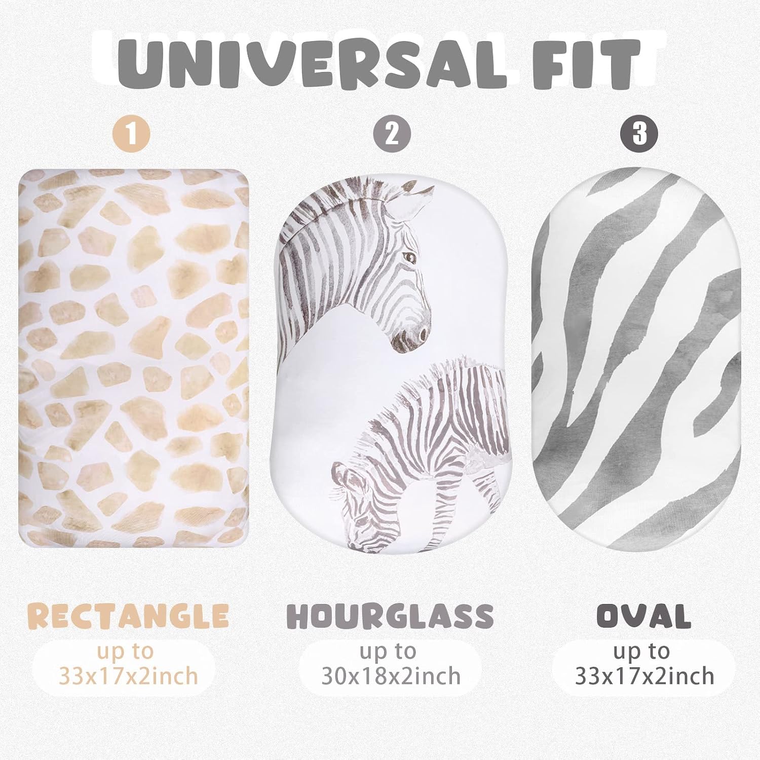Rtteri 4 Pcs Baby Bassinet Sheets Soft Fitted for Baby Boys Girls Soft Cotton Animals Bassinet Sheet Cover Safe Comfort for Standard Bassinet Pads Rectangular Mattress Cradle, Zebra, Giraffe