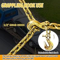 Vista 3 de Cadena de Sujeción de 10 Pies con Grado 80, Cadena de Elevación con Ganchos de Resorte Clevis de 1/2 Pulgada, Límite de Carga de Trabajo de 11300