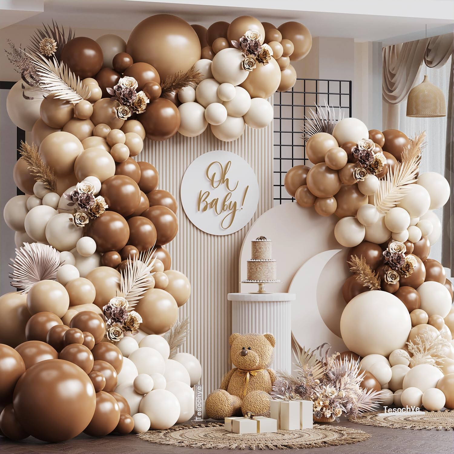 Tesochye 141Pcs Netural Balloon Garland Arch Kit,Brown Beige Cream Tan Balloons for Netural Bear Baby Shower Bridal Gender Reveal Boho Birthday Party Wedding Decorations
