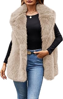Women's Faux Fur Vest Coat Sleeveless Furry Jacket Warm Open Front Fur V...
