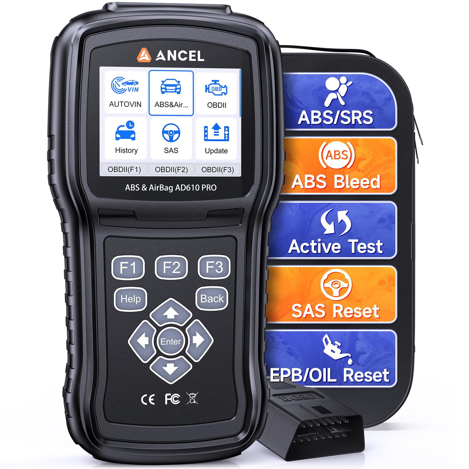 ANCELAD610 PRO ABS SRS OBD2 Scanner, ABS Bleeding Scanner, Car Code Reader ABS Bi-Directional Diagnostic Tools with SAS, Airbag, ABS, Oil Light, EPB Reset, AutoVIN, Lifetime Free WiFi Updates