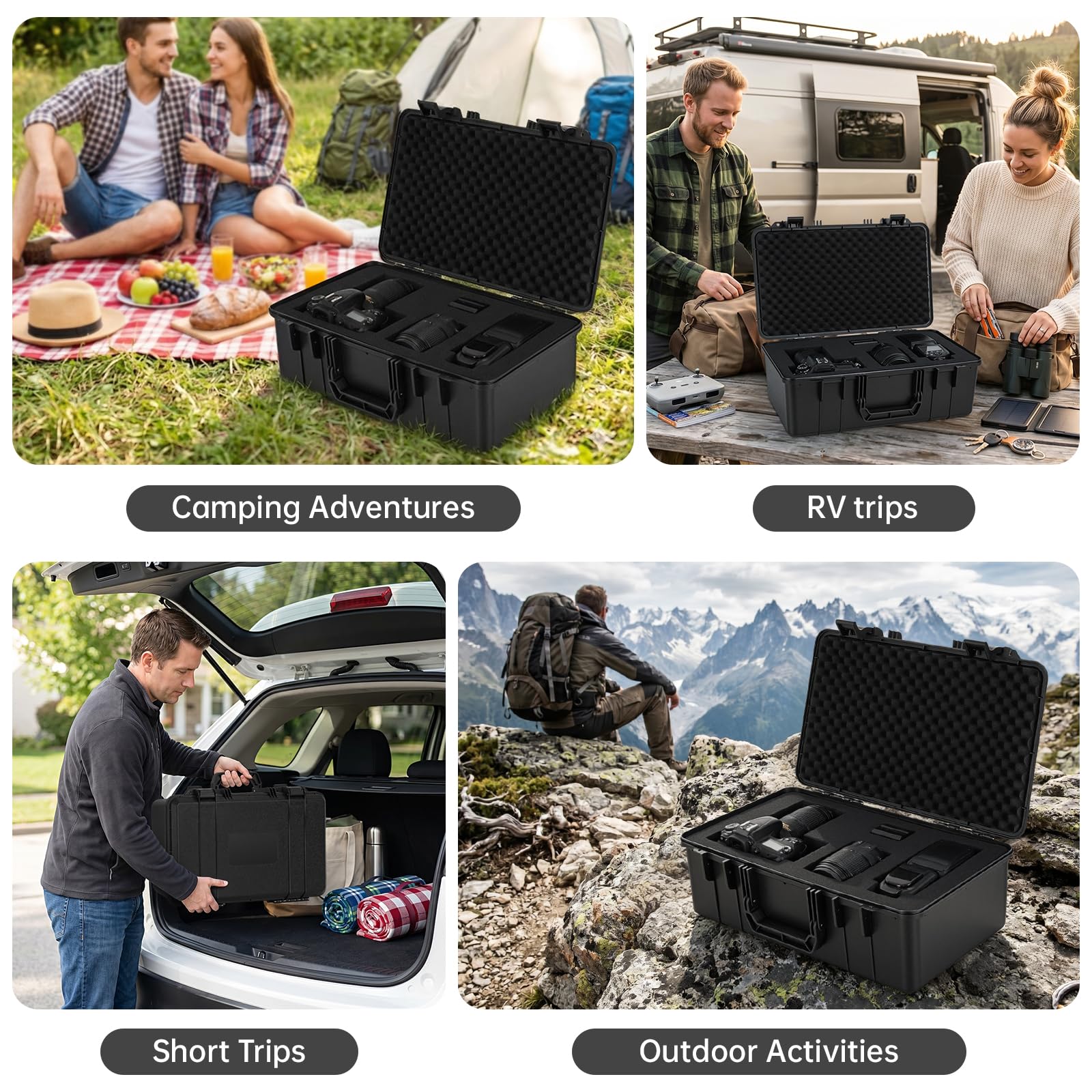 TORIBIO Funda rígida para micrófono, drones, cámara, equipos, estuche de almacenamiento portátil, caja dura de espuma precortada, caja de seguridad anticaídas para viajes, excursiones de mano, 17 x 10