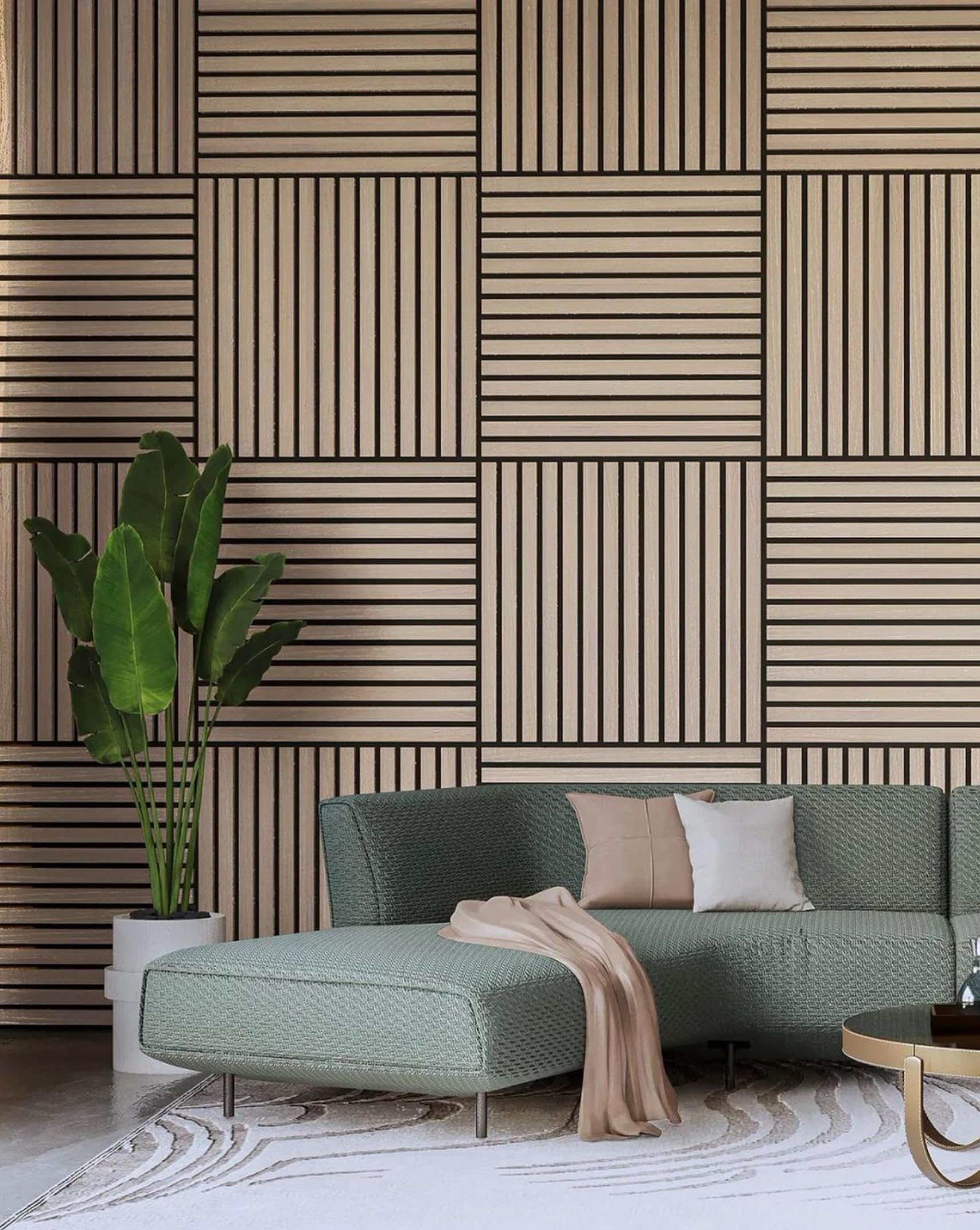 3D Natural Wood Acoustic Wall Slat Panel - Wood Panel with Soundproof Floor-to-Ceiling Slatted Sound Absorbing Panel Finish Decorative 10.86 sq.ft