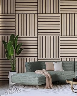 Panneau acoustique 3D à lattes murales en bois naturel – Panneau en bois avec lattes insonorisantes du sol au plafond Finition panneau absorbant le bruit décoratif 10,86 m²